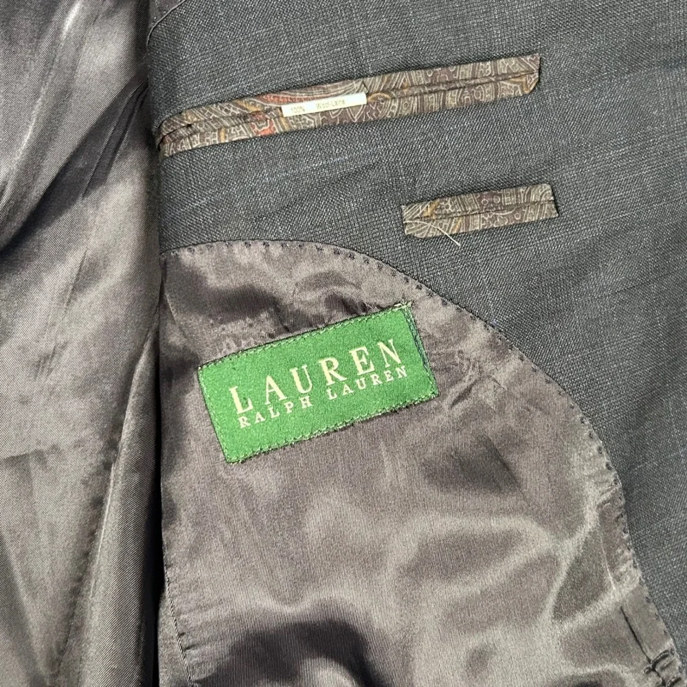 Lauren Ralph Lauren Blazer Windowpane Plaid  100% Wool Charcoal Gray Mens 42R